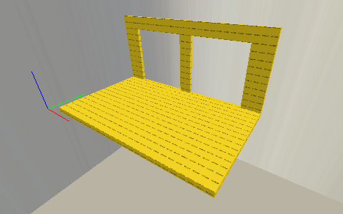 A computer generated 3D image of a rectangular slab of ground, with to square openings attached to it. The slab would become the bill and the openings would become the eyes.