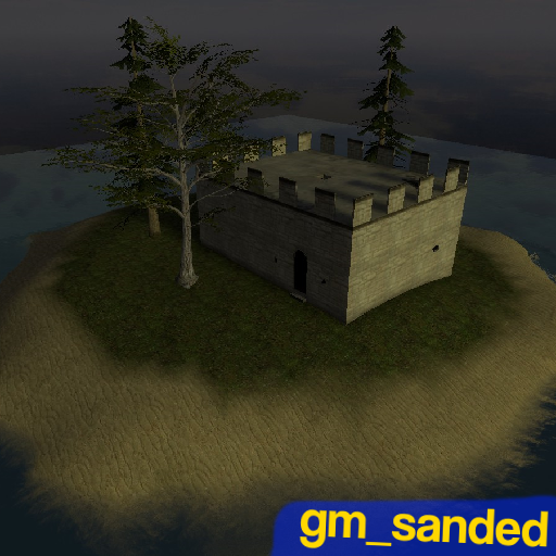 A small castle on a small island.